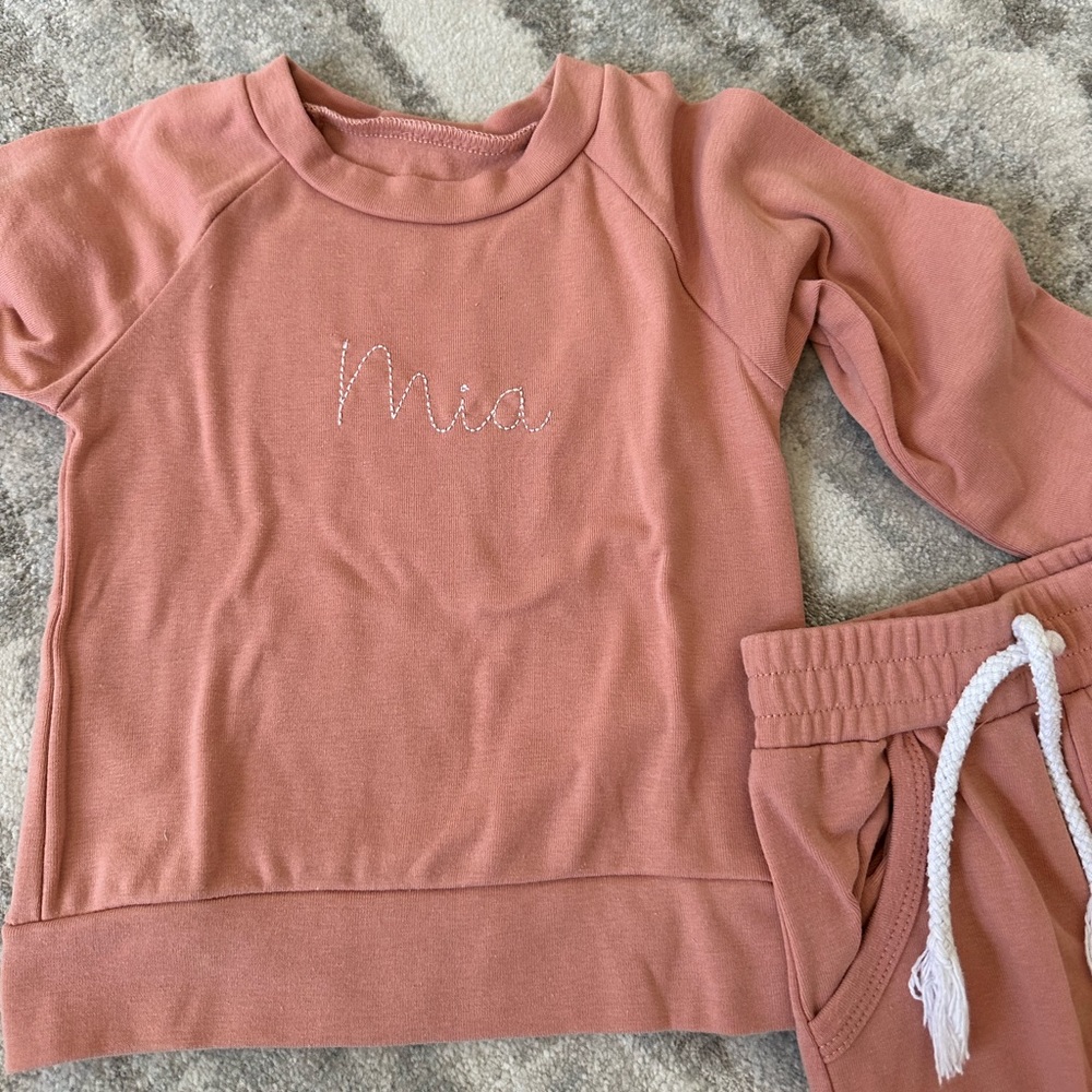 Personalized “mia” matching sweater and jogger set